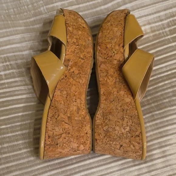 Jimmy Choo Beige Patent Cork Wedges EUC